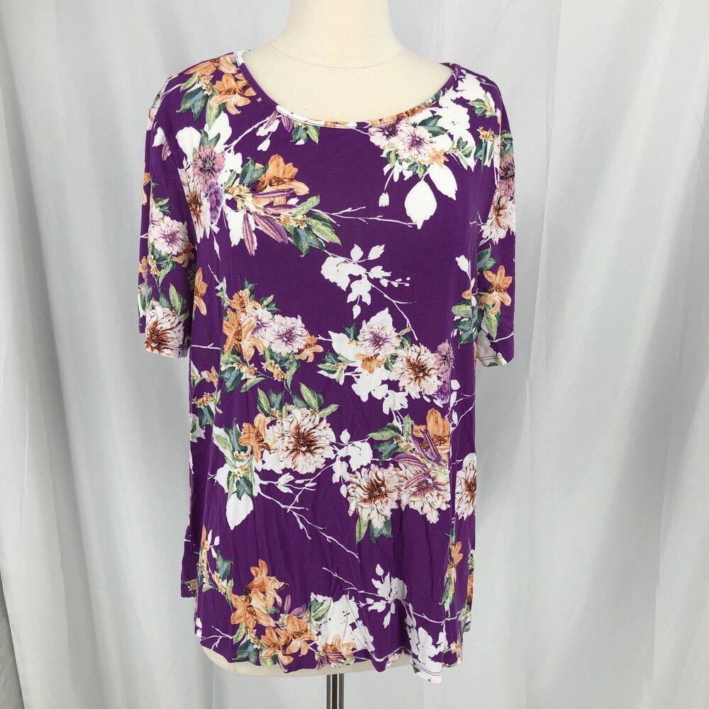 Chico Knit Top Lace Back Floral Tee Sparking Grape Blouse Women Size 3 (xl)